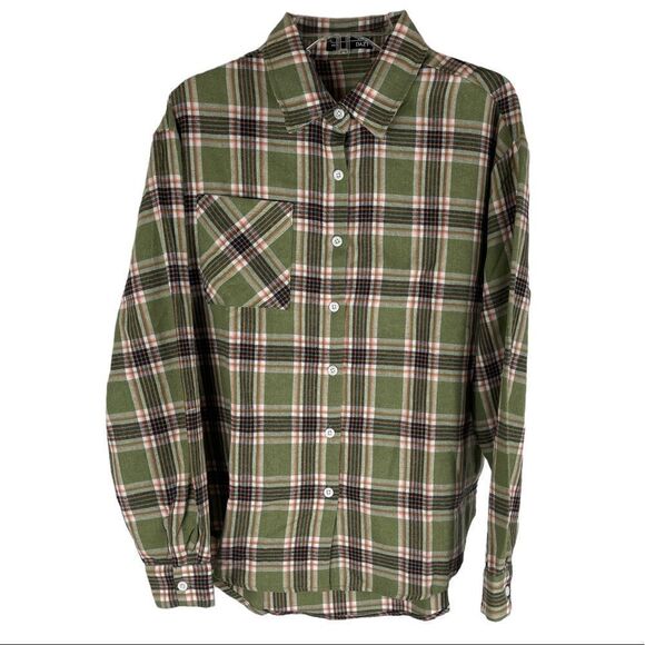 Shein DAZY Shirt Green Tartan Flannel Pocket Women's Small Plaid - Picture 1 of 8